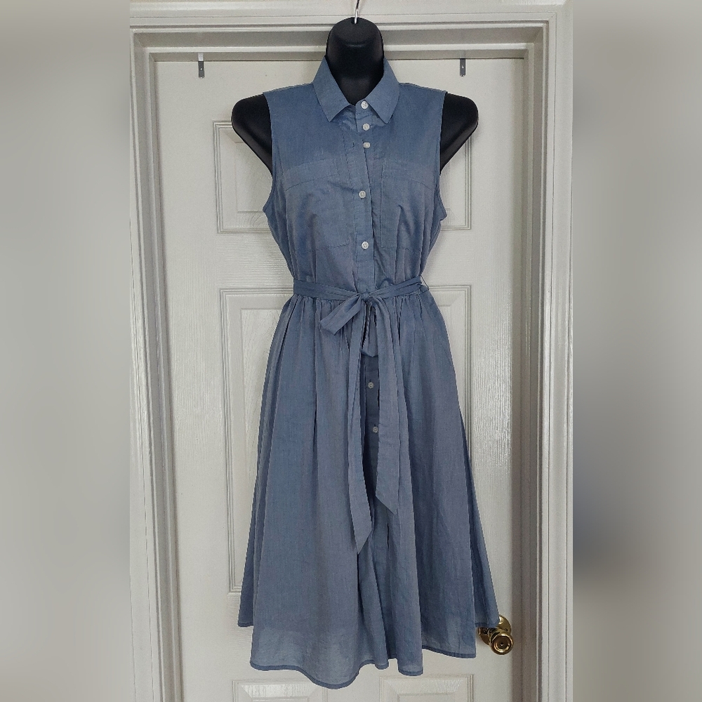 Who What Wear Blue Sleeveless Sundress with Dress Shirt Collar